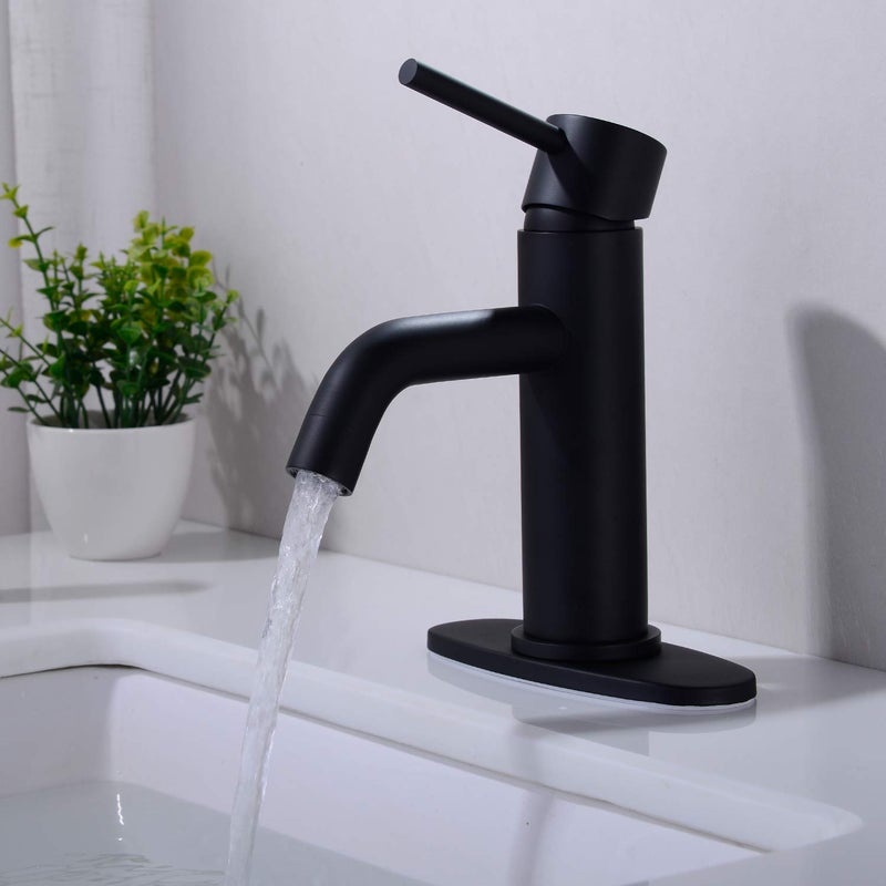 TRUSTMI Black Bathroom Faucet with Pop Up Drain Assembly and 6-Inch 3 Hole Cover Deck Plate, Brass Single Handle Single Hole Bathroom Sink Faucet, Matte Black - Image 3